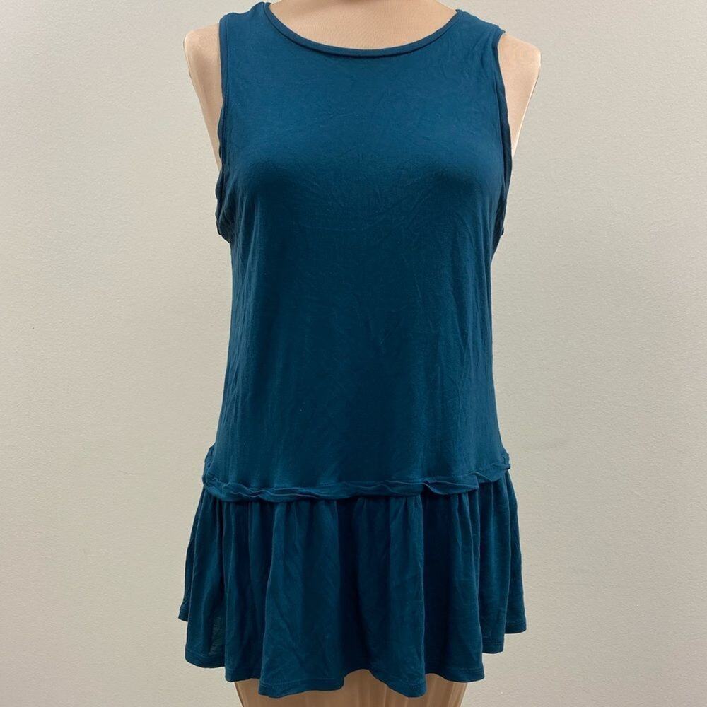 ANN Taylor Loft deep teal sleeveless‎ drop waist ruffle bottom tunic top